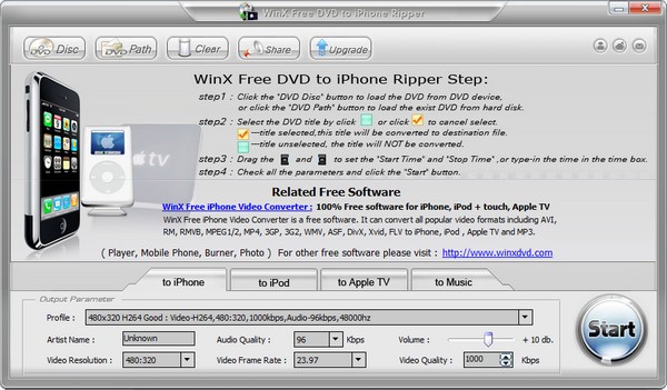 WinX Free DVD to iPhone Ripper