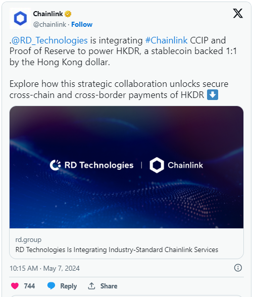 Chainlink ѡΪ۸Ԫȶ HKDR 