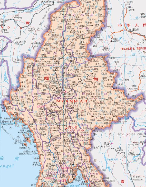 缅甸地图一果敢地图图片
