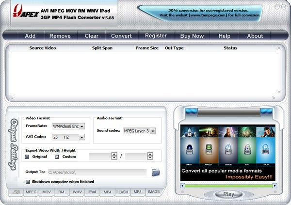 Apex MPEG RM WMV iPod 3GP MP4 Flash Converter