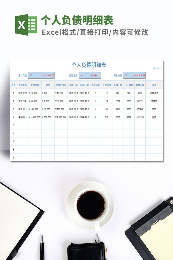 个人负债明细表模板